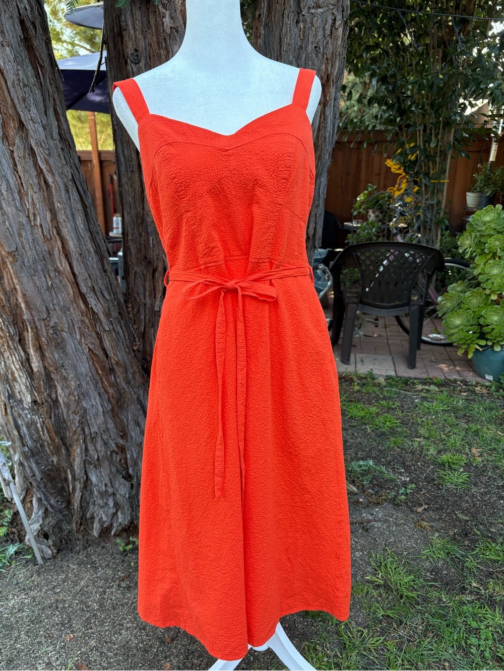 Free Assembly NWT Orange Midi Dress With Pockets Tie Waist Size Medium